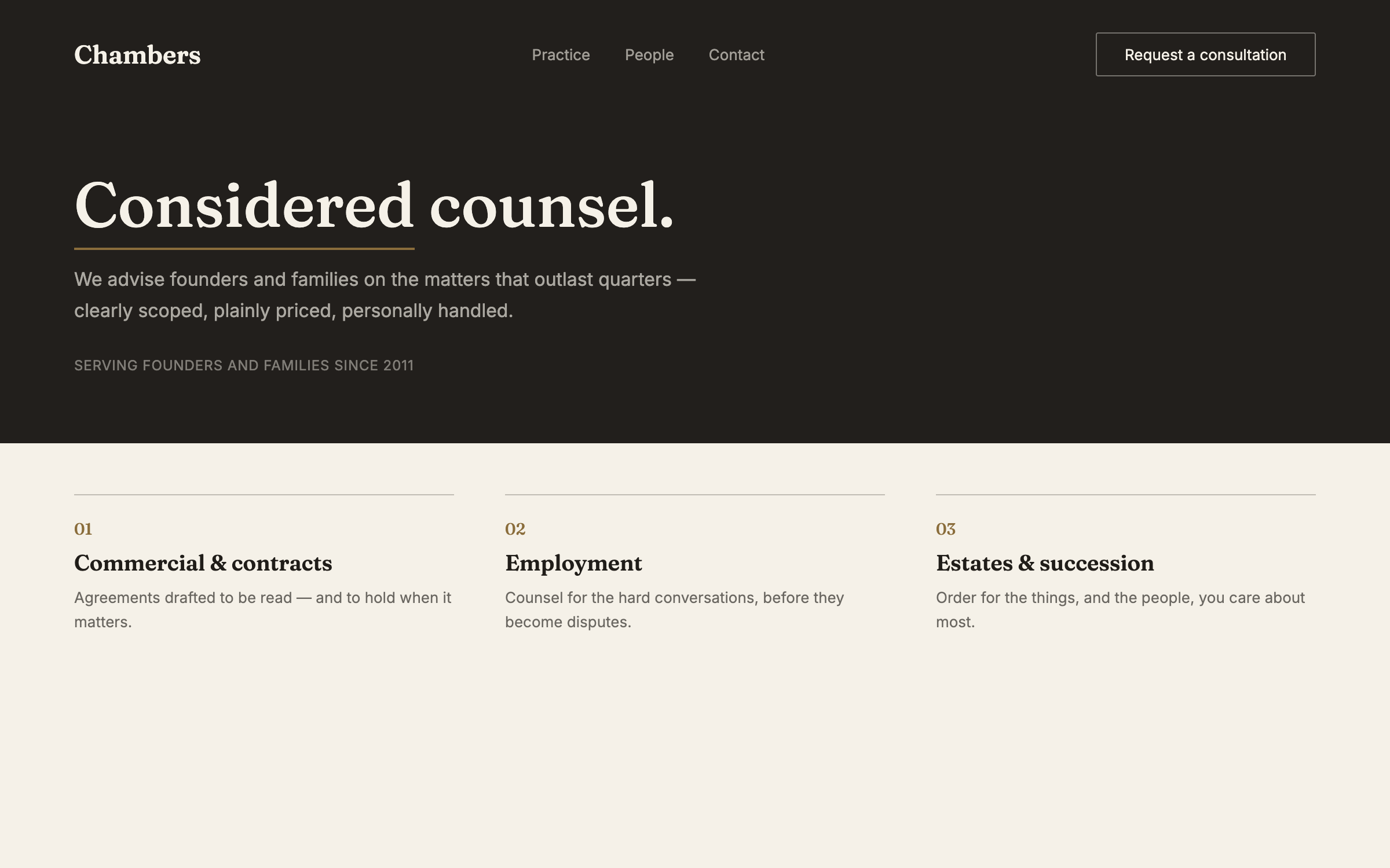 Chambers — the law & advisory design this prompt generates