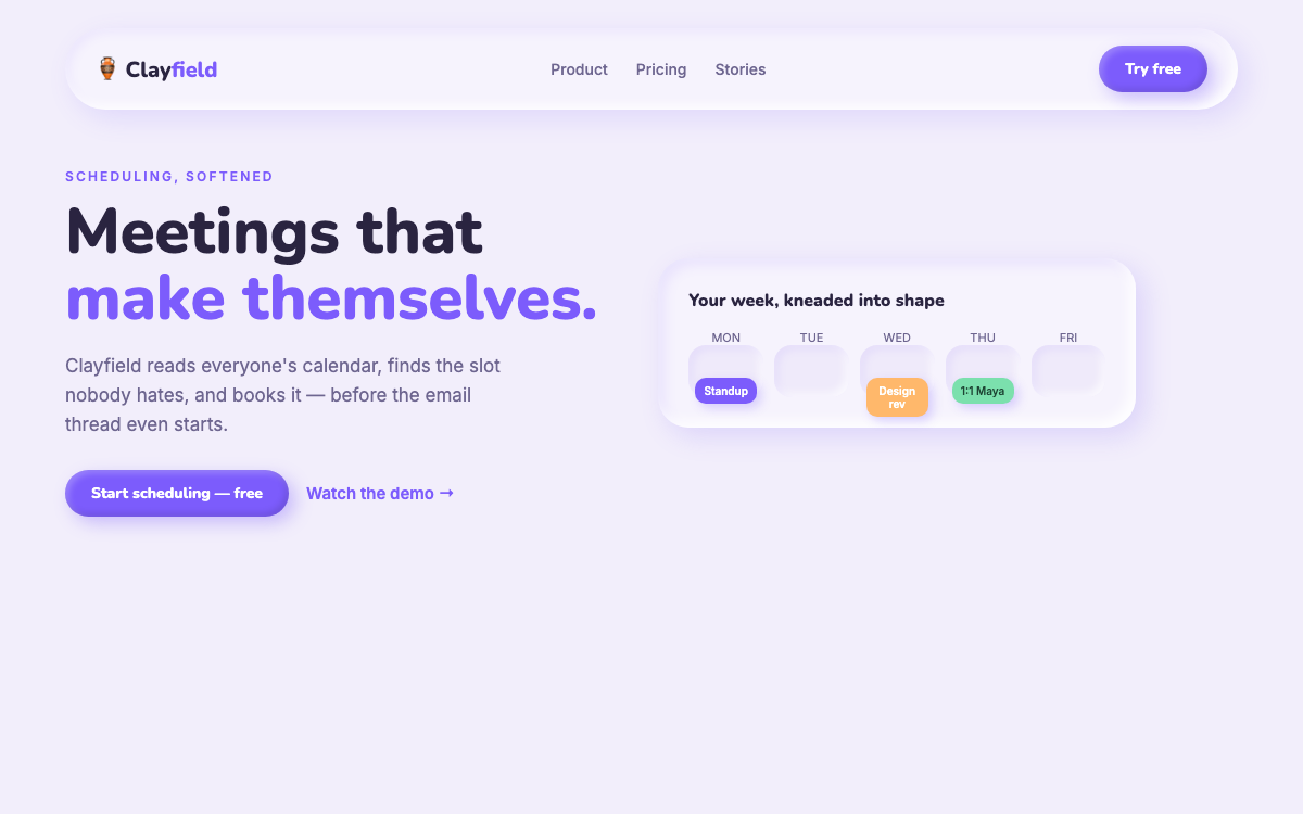 Clayfield — the 3d · saas design this prompt generates