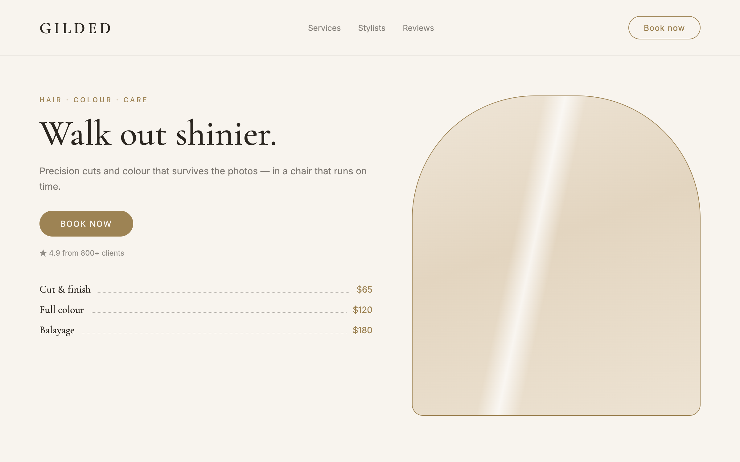 Gilded — the salon & spa design this prompt generates