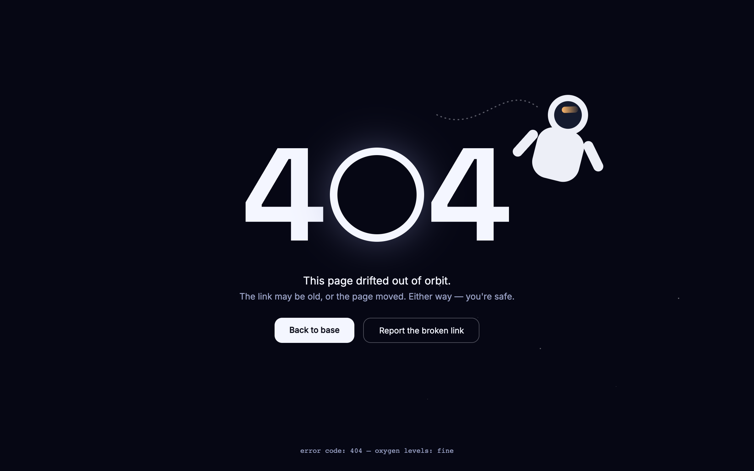 Lost in Space — the 404 page design this prompt generates