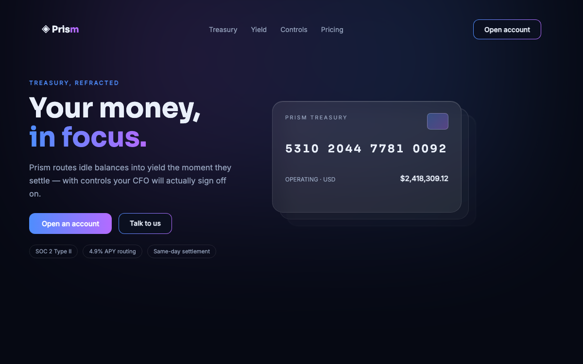 Prism — the 3d · fintech design this prompt generates