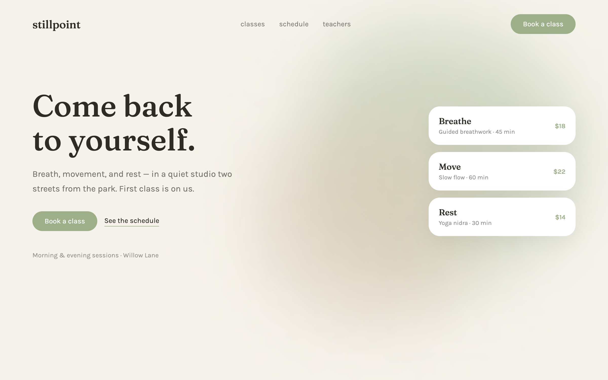 Stillpoint — the wellness design this prompt generates