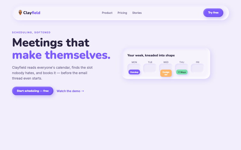 Clayfield — 3D · SaaS design preview