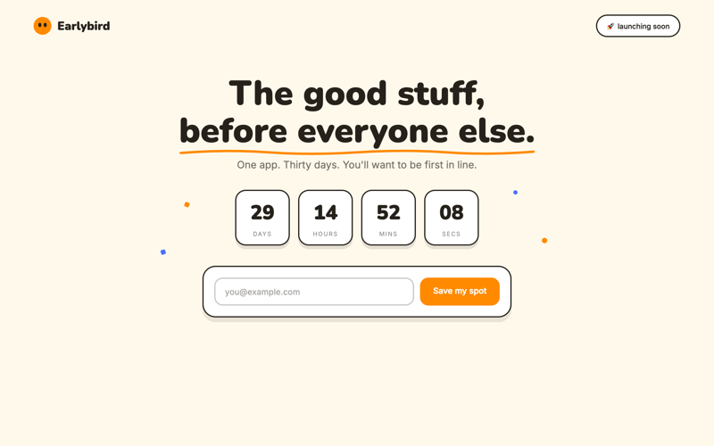 Earlybird — Waitlist design preview