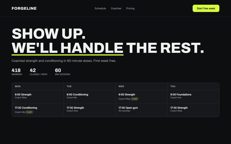 Forgeline — Fitness Studio design preview