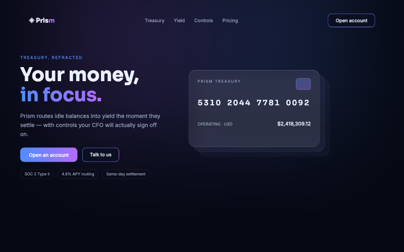 Prism — 3D · Fintech design preview