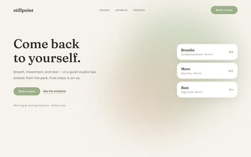 Stillpoint — Wellness design preview