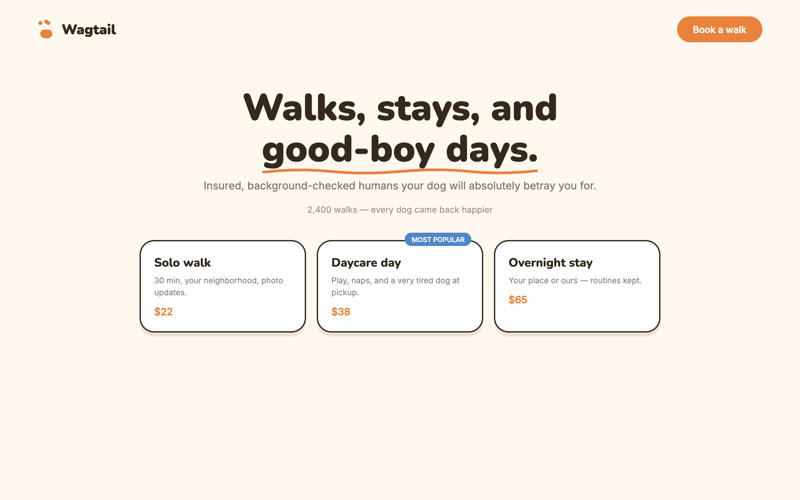 Wagtail — Pet Care design preview